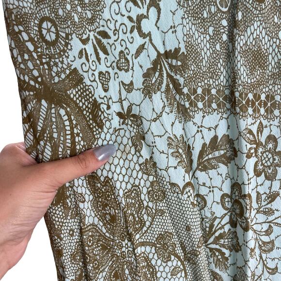 Vintage Danielle Dahan Ruffle Front Midi Dress Blue Brown 90s Women’s Size S - Picture 3 of 9